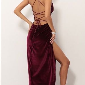 Lucy in the Sky Velvet Luxe Maxi Dress in Wine